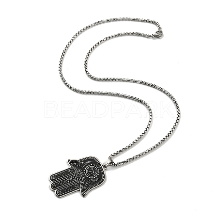 304 Stainless Steel Enamel Hamsa Hand Pendant Necklaces NJEW-G115-07P-02-1