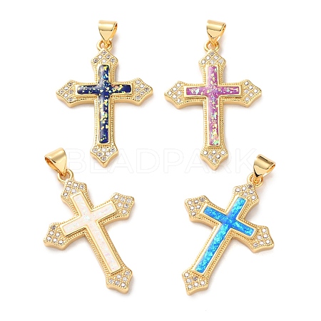 Brass Micro Pave Clear Cubic Zirconia Pendants KK-S048-06G-1