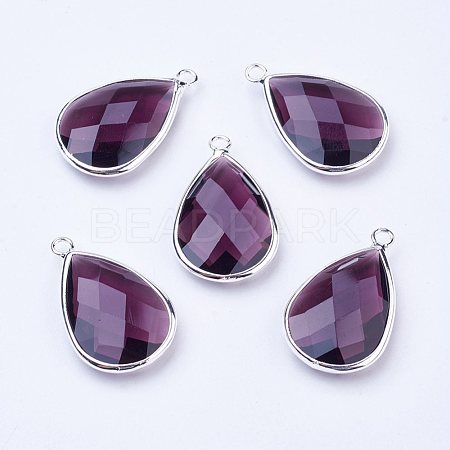Silver Color Plated Brass Glass Teardrop Pendants X-GLAA-M006-A-06S-1