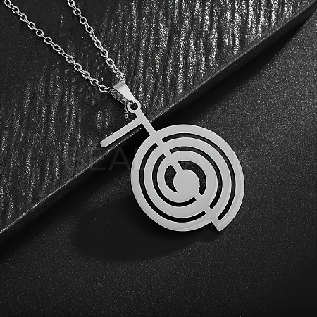 304 Stainless Steel Reiki Spiral Symbol Pendant Cable Chain Necklaces FS-WG85938-01-1