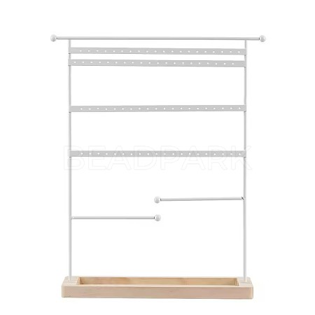 Iron Jewelry Display Stand with Wood Tray AJEW-Z032-01B-1