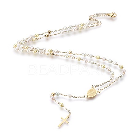 304 Stainless Steel Rosary Bead Necklaces NJEW-F240-09G-1
