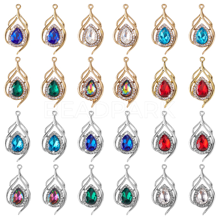 24Pcs 12 Colors Alloy Glass Pendants ALRI-GA0001-15-1