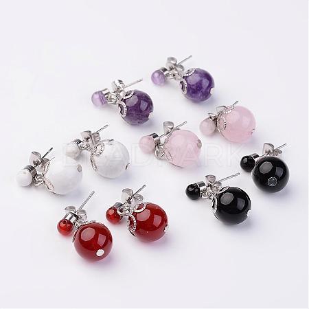 Dangling Natural Gemstone Ear Studs EJEW-JE02186-1