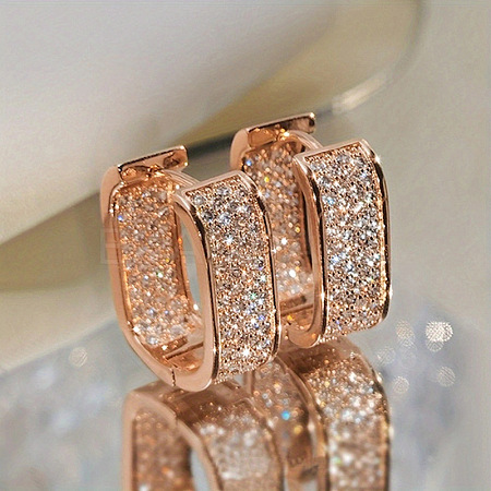 Oval Brass Micro Pave Cubic Zirconia Hoop Earrings WG8C9EE-04-1