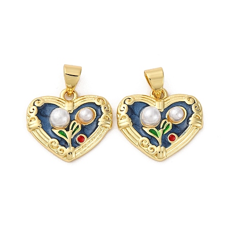 Flower Brass Enamel Pendants KK-D390-17G-05-1