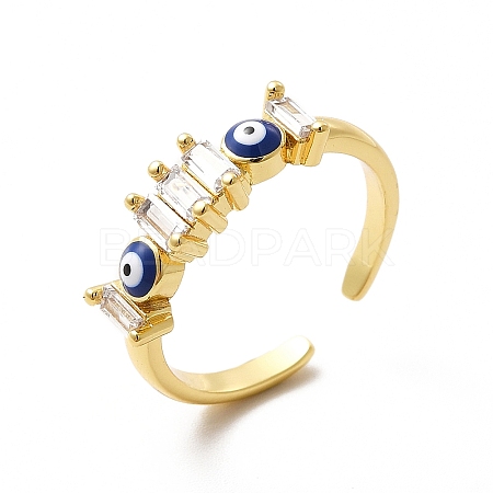 Enamel Evil Eye & Cubic Zirconia Open Cuff Ring KK-H439-40B-G-1