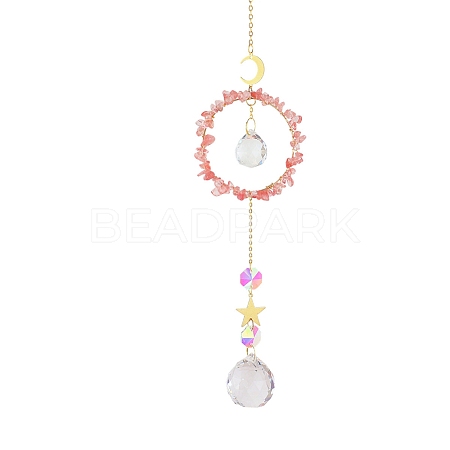 Crystal Glass with Cherry Quartz Glass Sun Catcher Pendant PW-WG84674-06-1