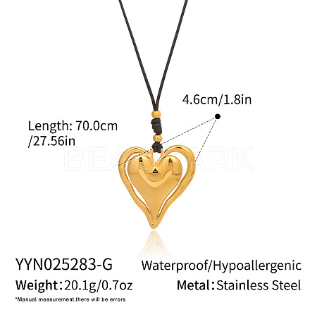 Elegant 304 Stainless Steel Heart Pendant Black Cord Necklaces for Women BE2409-1-1