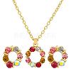 Ring Alloy Rhinestone Pendant Necklace & Stud Earrings Sets WG4EA96-02-2