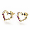 Brass Micro Pave Colorful Cubic Zirconia Stud Earrings EJEW-S208-017-2