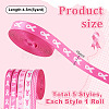 5Rolls 5 Styles Polyester Wave/Breast Cancer Awareness Ribbon Printed Ribbon OCOR-PH0004-22-2