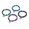 Natural Lava Rock(Dyed) Round Beads Stretch Charm Bracelets BJEW-JB03417-1