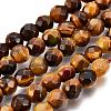 Faceted Grade A Natural Tiger Eye Round Bead Strands G-F260-01-4mm-1