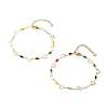 Brass Moon & Star Link Chain Anklet with Glass Beads for Women AJEW-AN00478-1