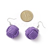 Handmade Polyester & Spandex Braided Ball Dangle Earrings with Natural Wood Beaded EJEW-JE05166-3