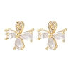 Flower Brass Micro Pave Clear Cubic Zirconia Stud Earrings EJEW-F400-01A-G-2