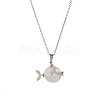 Natural Baroque Keshi Pearl Fish Pendant Brass Chain Necklaces FS-WGF6066-02-1