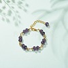 Glass Rondelle & Brass Beaded Bracelet for Women BJEW-JB08605-2