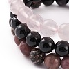 Natural Rose Quartz & Rhodonite & Black Agate(Dyed) Beaded Stretch Bracelets Sets BJEW-JB05878-4