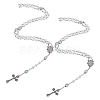 2Pcs White Round Glass Pearl Rosary Bead Necklaces NJEW-GO0001-13-1