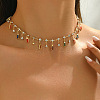 Brass Colorful Rhinestone Rainbow Rectangle Tassel Choker Necklaces for Women WG894E5-01-2