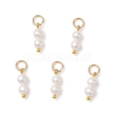 Natural Cultured Freshwater Pearl Round Beaded Charms PALLOY-JF04308-1