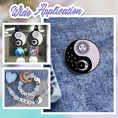 8Pcs Round with Sun and Moon Food Grade Eco-Friendly Silicone Focal Beads SIL-NB0001-46-1