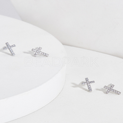 2 Pairs Brass Micro Pave Clear Cubic Zirconia Stud Earrings for Women EJEW-LP0001-57P-1