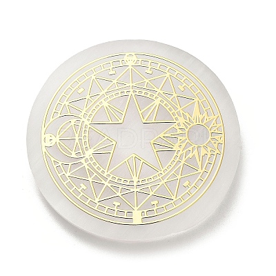 Flat Round Natural Selenite Slice Coasters AJEW-C042-01A-1