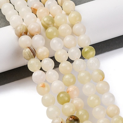 Natural Green Banded Calcite(Afghan Jade) Beads Strands G-B130-8mm-01-1