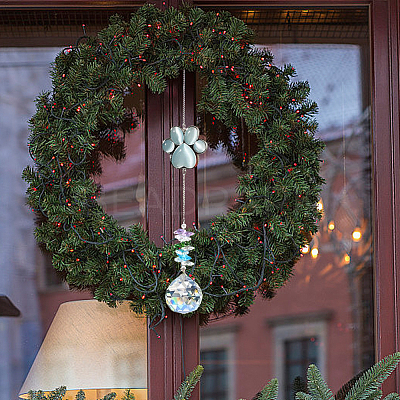 Glass Round Hanging Suncatcher AJEW-WH20130-15-1