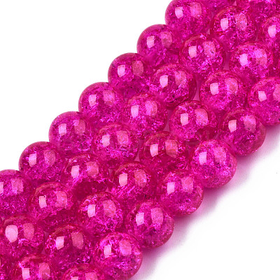 1Strand Fuchsia Transparent Crackle Glass Round Beads Strands X-CCG-Q001-10mm-08-1