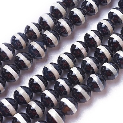 Natural Tibetan Striped Pattern dZi Agate Beads Strands G-P425-03D-8mm-1