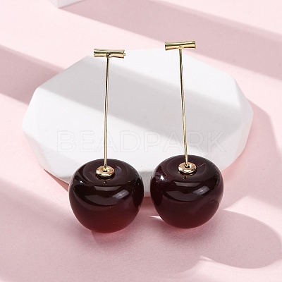 304 Stainless Steel Cherry Stud Earrings EJEW-L304-13G-01-1