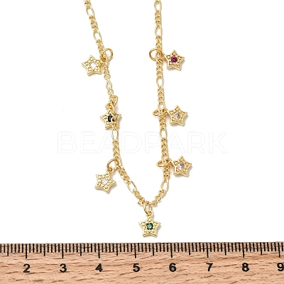 Brass Micro Pave Cubic Zirconia Star Pendant Necklaces NJEW-B157-12G-1