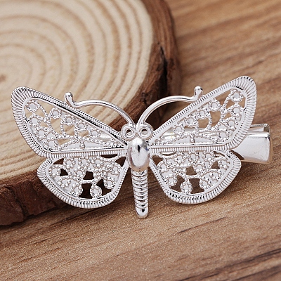 Brass Butterfly with Iron Alligator Hair Clips OHAR-PW0003-158P-1