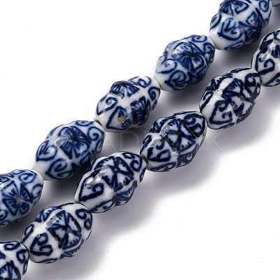 Handmade Blue and White Porcelain Beads Strands PORC-I027-08-1