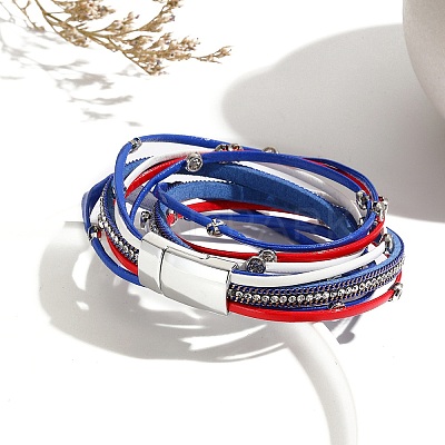 USA Flag Style Independence Day Red Blue White Imitation Leather Cord Bracelet PW-WG9B8F1-01-1