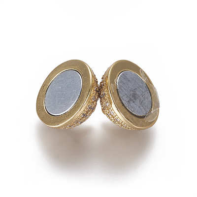 Brass Micro Pave Cubic Zirconia Magnetic Clasps with Loops ZIRC-L082-E-01-G-1