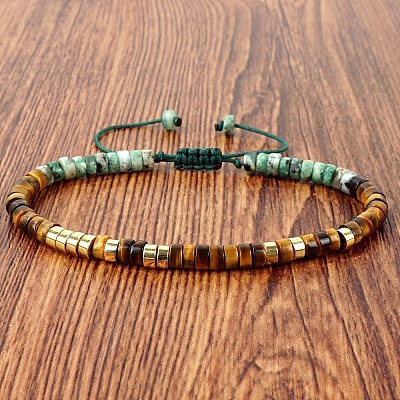Natural African Turquoise(Jasper) and Tiger Eye Heishi Beads Adjustable Braided Bracelets for Men Women LS-BX7041-23-1