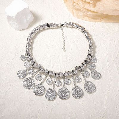 Zinc Alloy Textured Coin Tassel Bib Necklaces for Women FS-WG89C47-02-1