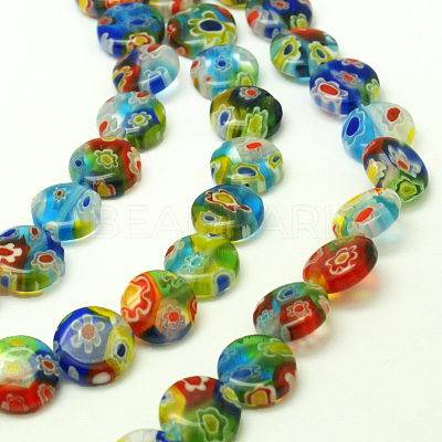 Millefiori Glass Flat Round Bead Strands X-LK-P008-06-1
