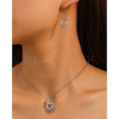 Heart Sun 304 Stainless Steel Pendant Necklaces & Dangle Earrings Sets FS-WGE9EFA-02-1