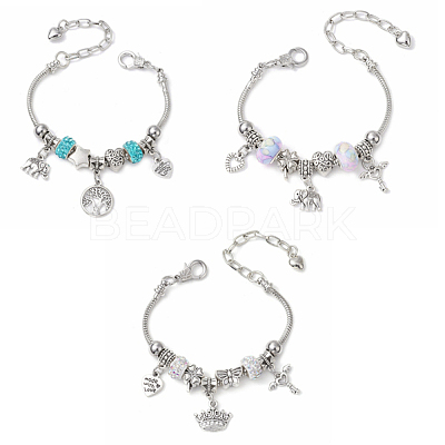 3 Pcs 3 Styles Alloy Snake Chain Charms Bracelets BJEW-JB11448-1