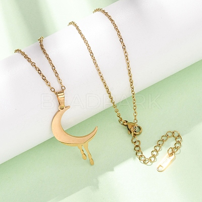 304 Stainless Steel Melting Moon Pendant Cable Chain Necklaces for Men Women NJEW-K308-01C-G-1
