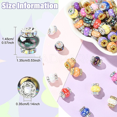 20Pcs 2 Styles Resin Beads with Brass Rhinestone Rondelle KK-YW0004-31-1