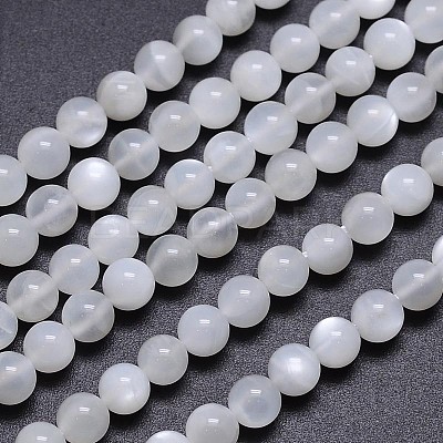 Natural White Moonstone Round Bead Strands G-M262-5mm-04-1