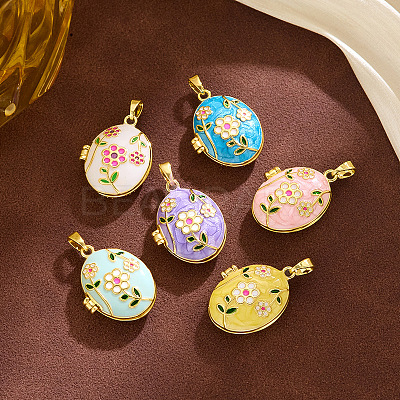 Brass Enamel Locket Pendants KK-P335-02G-1
