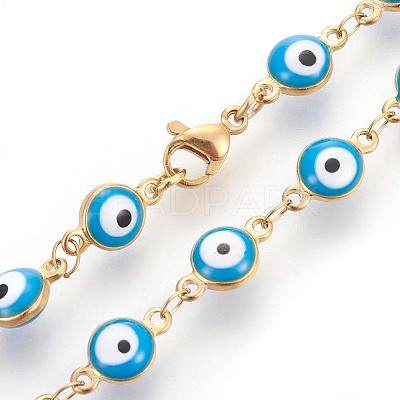 304 Stainless Steel Enamel Link Bracelets BJEW-A111-AM-1